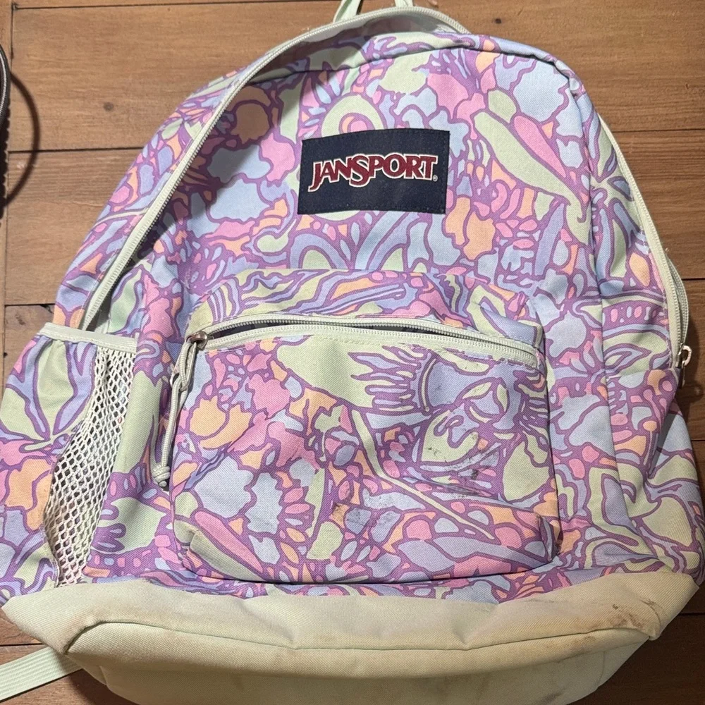 JanSport Pink and Purple Abstract Backpack - Picture 1 of 5